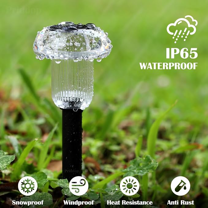 Solar Lights Outdoor Pathway Waterproof 8 Pack Warm White LED Acrylic Mushroom - Image 6