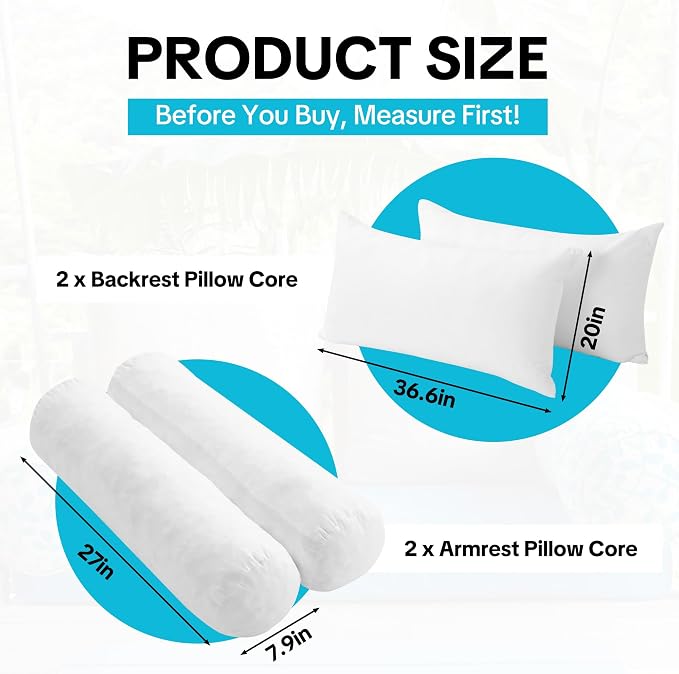 MABOZOO Twin Size Daybed Porch Swing Bed Pillow & Bolster Cushion, 2 Shredded - Image 2