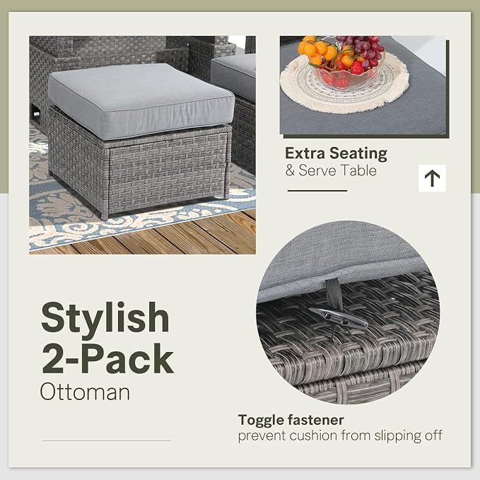 SUNSITT Outdoor Patio Ottoman Set of 2, All Weather Rattan Outdoor Ottoman Set - Image 6