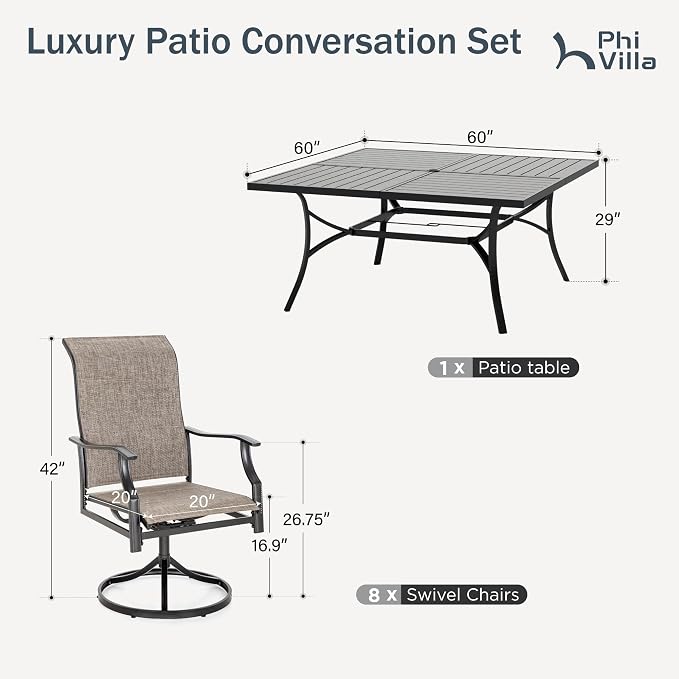 PHI VILLA 9 Pcs Patio Dining Set - Image 8