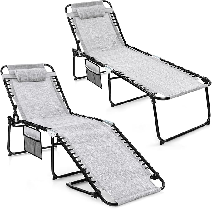 GYMAX Lounge Chairs for Outside, Extra High Folding Beach Tanning Lounger by GYMAX