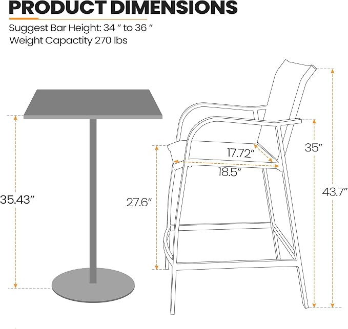 Crestlive Products Outdoor Bar Stools Set of 2, Counter Height Bar Stool - Image 2