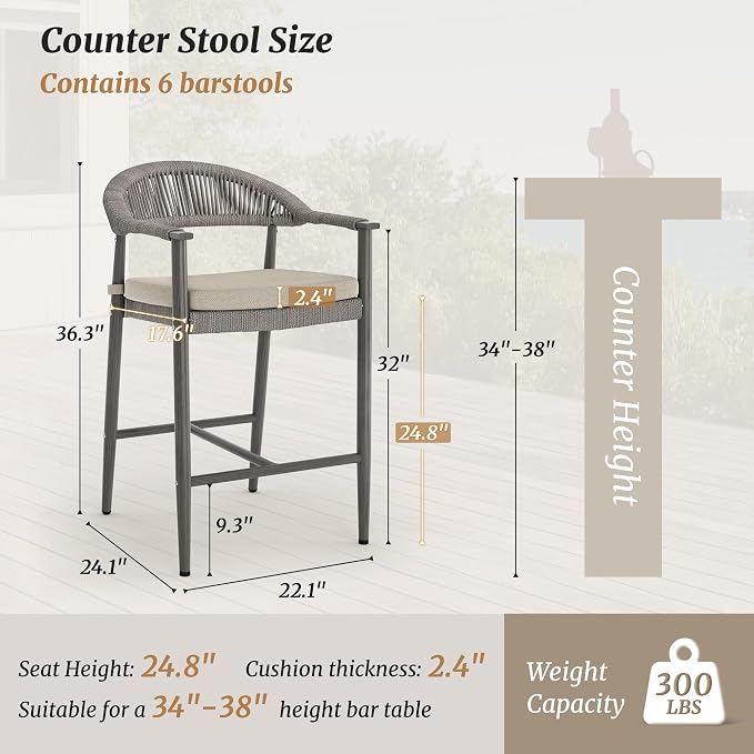 Bar Stools Set of 6, 24.8'' Aluminum Outdoor Bar Stool - Image 2