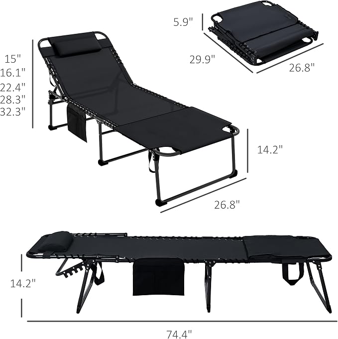 Outsunny 2 Piece Folding Chaise Lounge - Image 3
