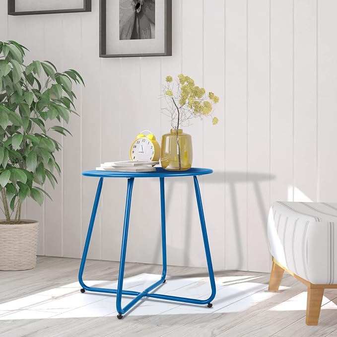Patio Outdoor Side Table Waterproof Round Metal Steel Small Side Table Weather - Image 2