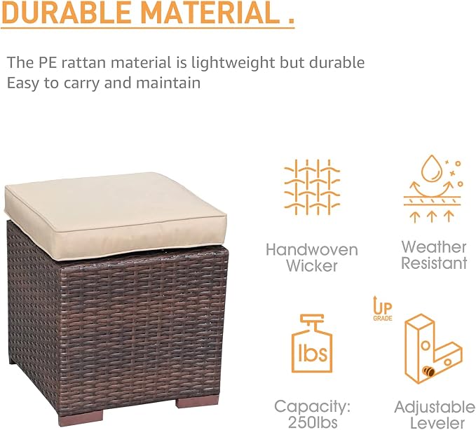 Patiorama 2 Pieces Assembled Outdoor Patio Ottoman, Indoor Outdoor All-Weather - Image 6