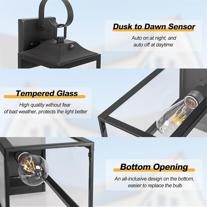19" Large Dusk to Dawn Outdoor Lighting 2 Pack, Modern Wall Lantern Outdoor - Image 2