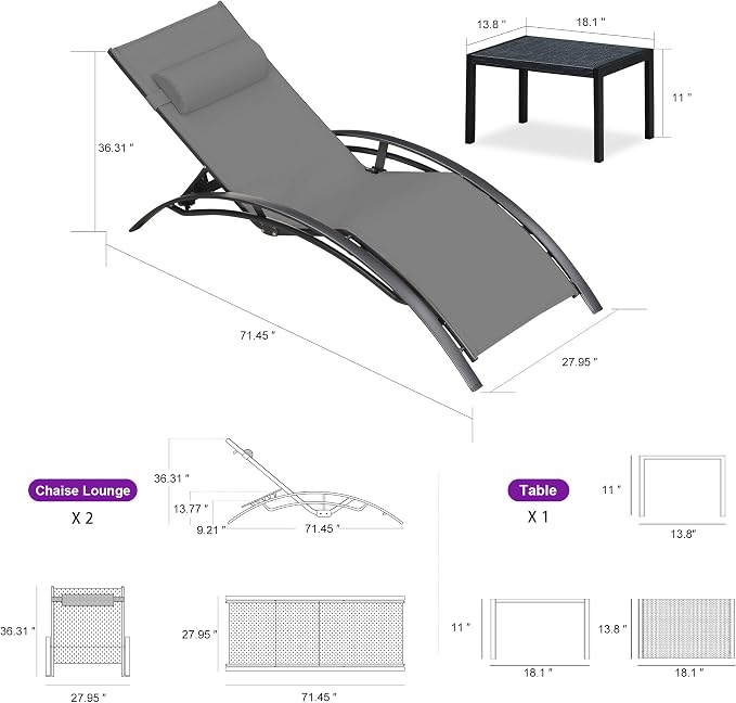 PURPLE LEAF Patio Oversized Chaise Lounge Chair Set - Image 7
