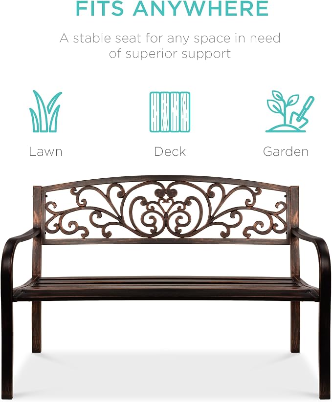 Best Choice Products Outdoor Bench Steel Garden Patio Porch Furniture - Image 4