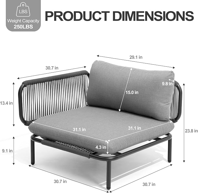 6 Piece Modern Outdoor Sectional Sofa, Weather-Resistant Metal Frame and - Image 2