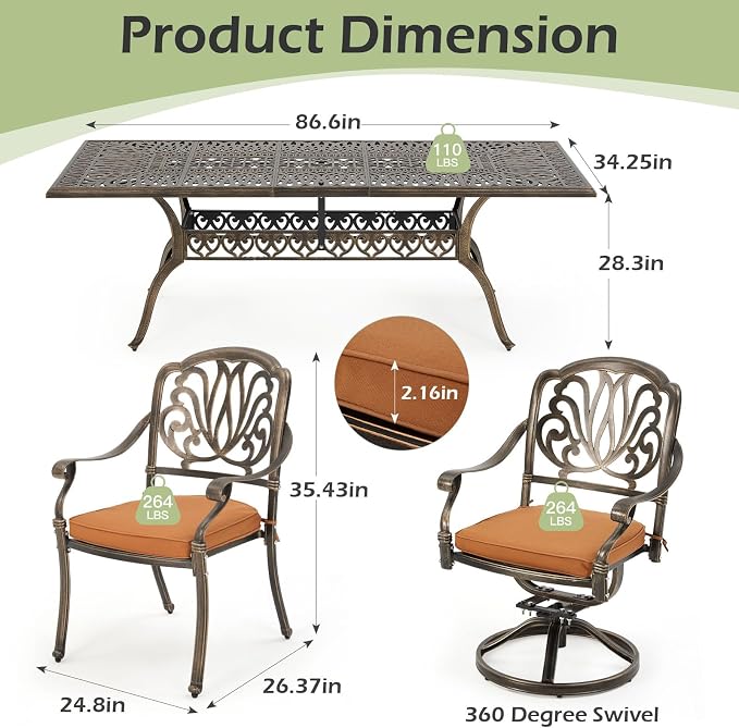 9-Piece Outdoor Dining Set All Aluminum Patio Table and Chairs Set - Image 2