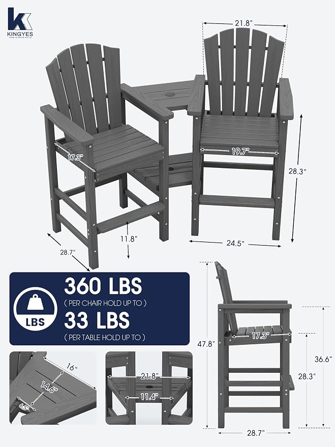 KINGYES Tall Adirondack Chair Set of 2 - Image 3