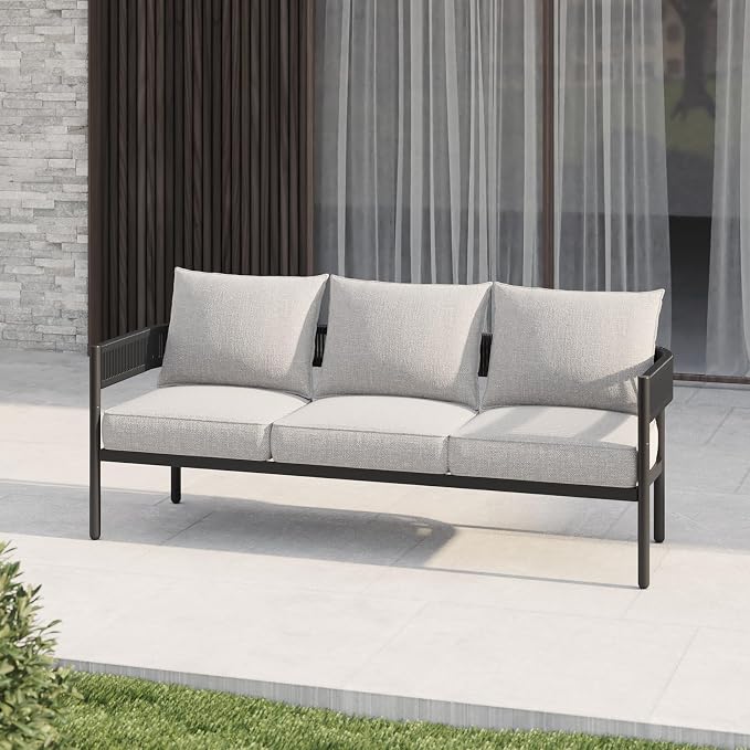 Gand Patio Outdoor 3-Seat Couch Sofa, Wicker Conversation Set - Image 6