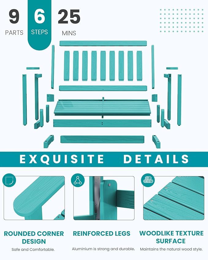 SERWALL 2 Person Patio Glider Bench, HDPE Material Weather-Resistant Swinging - Image 6