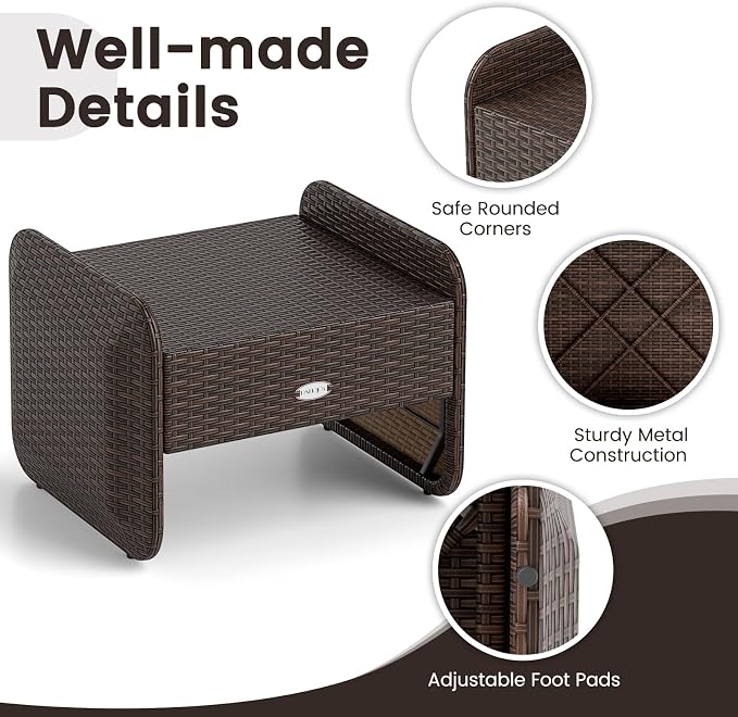 Tangkula 2 Pieces Patio PE Wicker Ottomans - Image 6