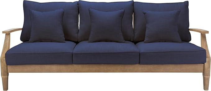 SAFAVIEH Couture Outdoor Collection Martinique Natural/Navy Cushion Solid Wood by SAFAVIEH