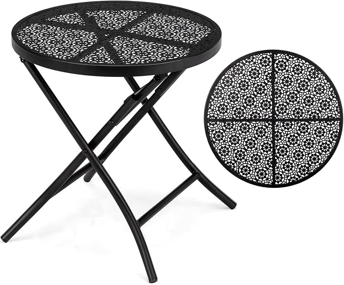 Patio Folding Side Table, Round Outdoor End Table, 18 inch Folding Patio Side - Image 7