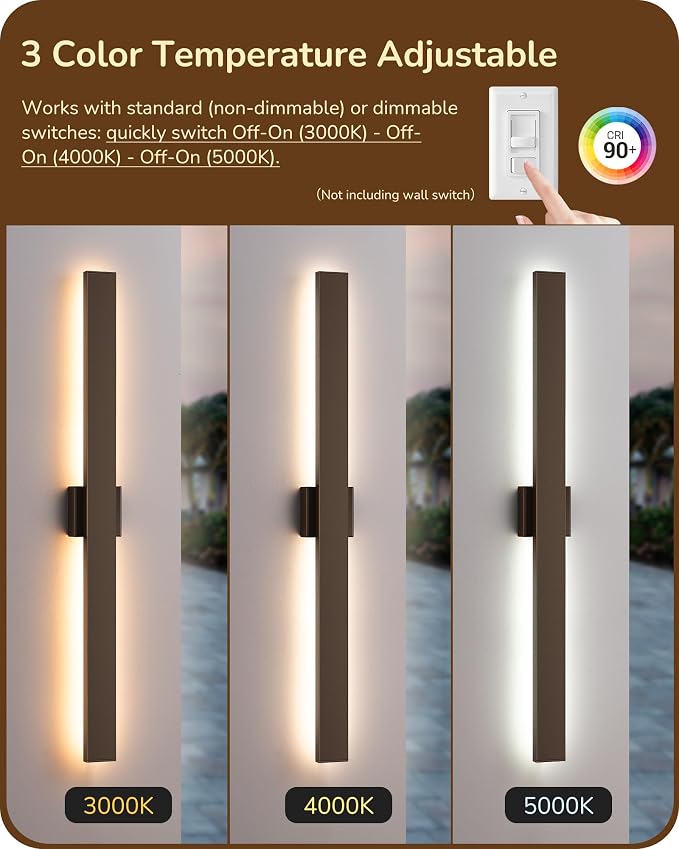 EDISHINE 2 Pack Modern Outdoor Wall Lights Dimmable, 39.3" Rectangular Outdoor - Image 4