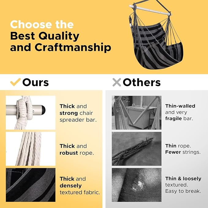 ADVOKAIR Hammock Chair Hanging Chair Swing Large Indoor - Image 3