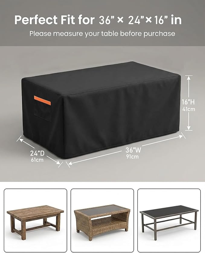 Patio Coffee Table Cover, Waterproof Outdoor Furniture Cover Heavy Duty 600D - Image 3