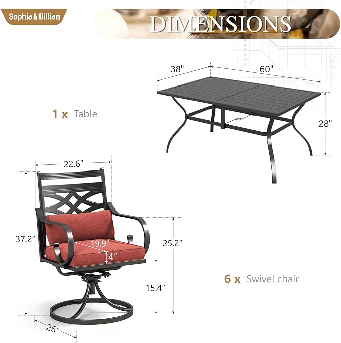 Sophia and William Swivel Patio Dining Set - Image 6
