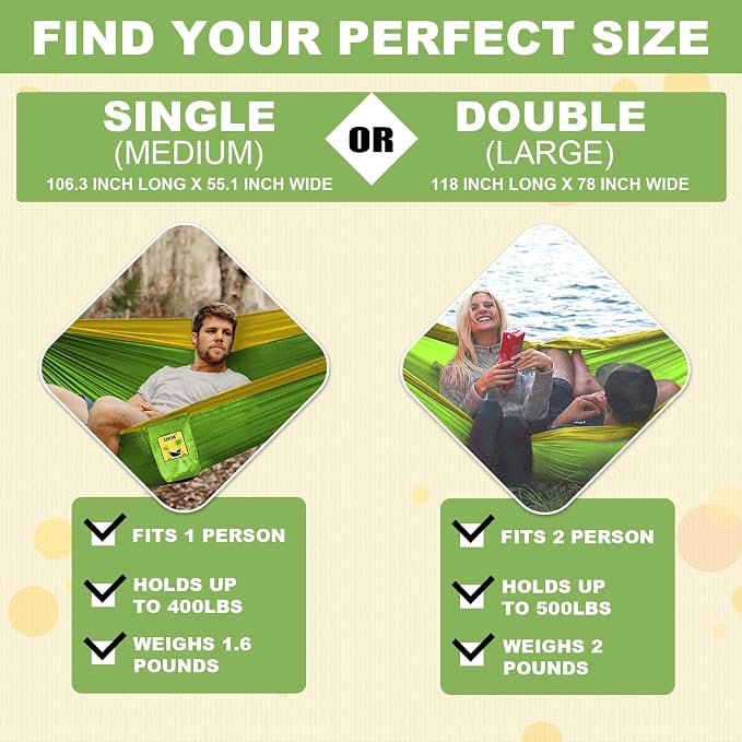 SZHLUX Camping Hammock Double & Single Portable Hammocks - Image 2