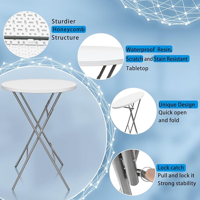 GUAGUA 32" Round Plastic Folding High Top Table - Image 5