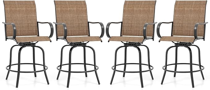 Giantex Set of 4 Swivel Outdoor Bar Stools, All-Weather Bar Height Patio Chairs by Giantex