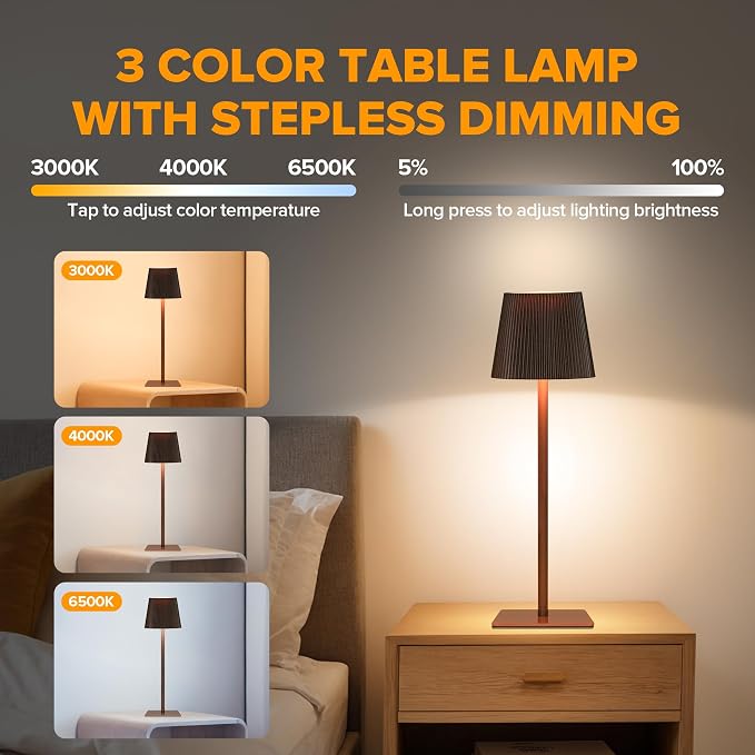 LUTEC 4 Pack Cordless Table Lamp, 6000mAh Rechargeable Battery Operated Desk - Image 2