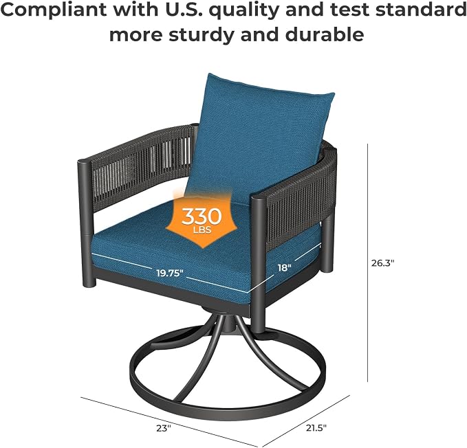 Grand patio Outdoor Dining Set for 6, Metal Woven Wicker Swivel Patio Chairs - Image 6