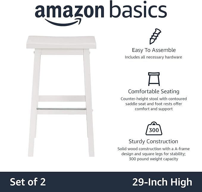 Amazon Basics Solid Wood Saddle-Seat Counter Height Bar Stools - Image 4