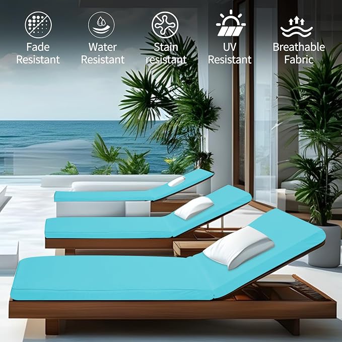Outdoor Chaise Lounge Cushions for Patio, Waterproof Replacement Seat Pads for - Image 2
