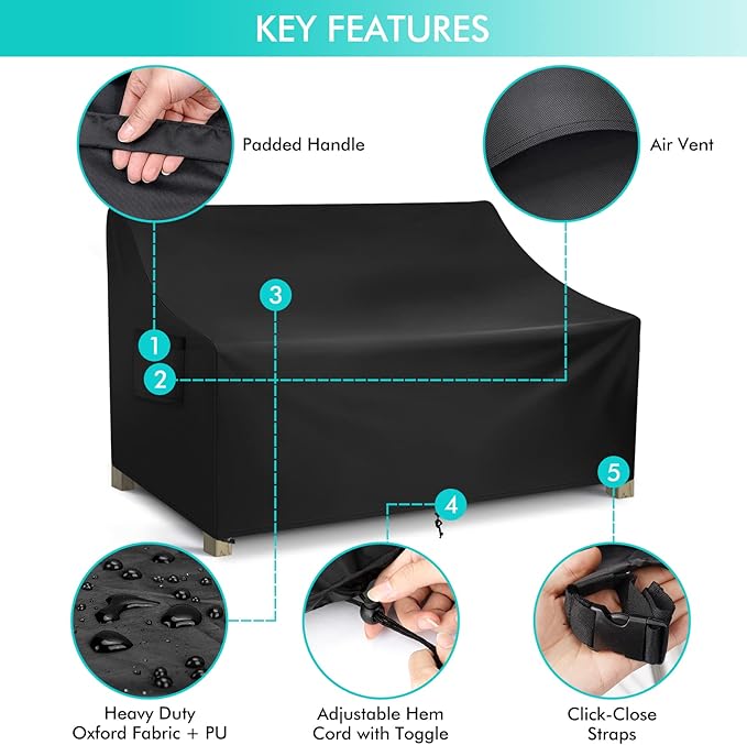 WLEAFJ Patio Sofa Cover Waterproof, Outdoor Loveseat Cover, Heavy Duty Deep - Image 3