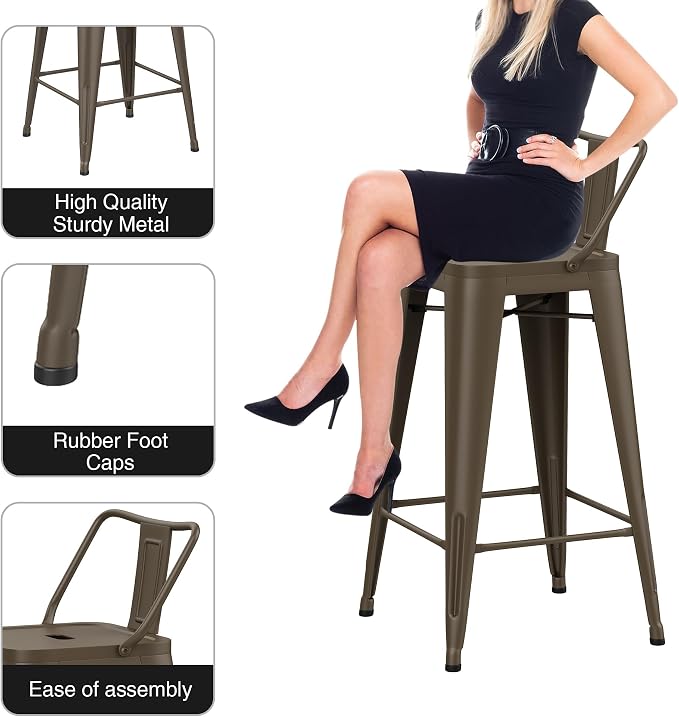 Metal Bar Stools Set of 4 Indoor/Outdoor Counter Height Bar Chairs, Bar Stools - Image 4
