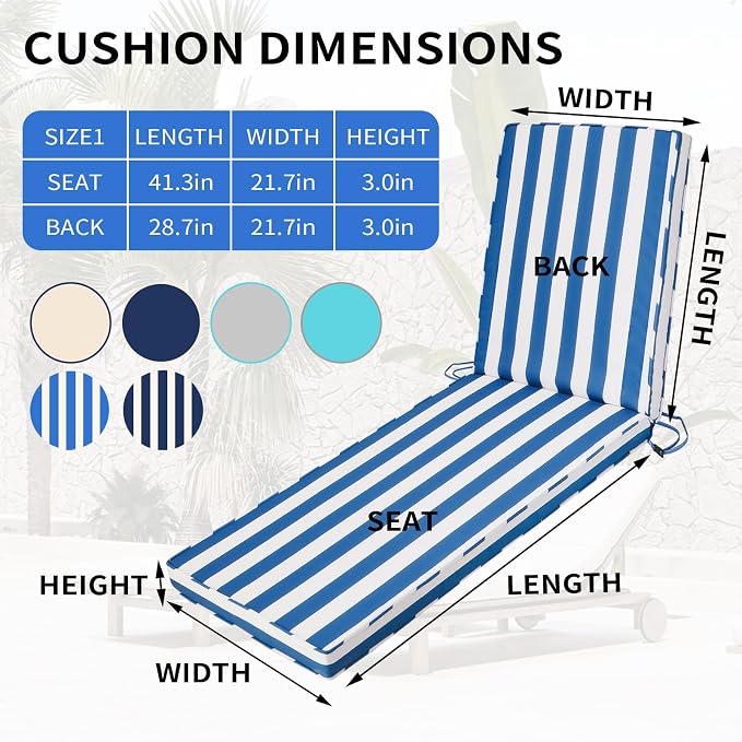 Outdoor Chaise Lounge Cushions for Patio, Waterproof Replacement Seat Pads for - Image 4