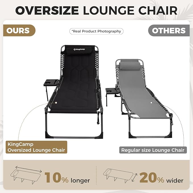 KingCamp Oversize Lounge Chair Outdoor, Extra Large Padded Folding 5 Positions - Image 3