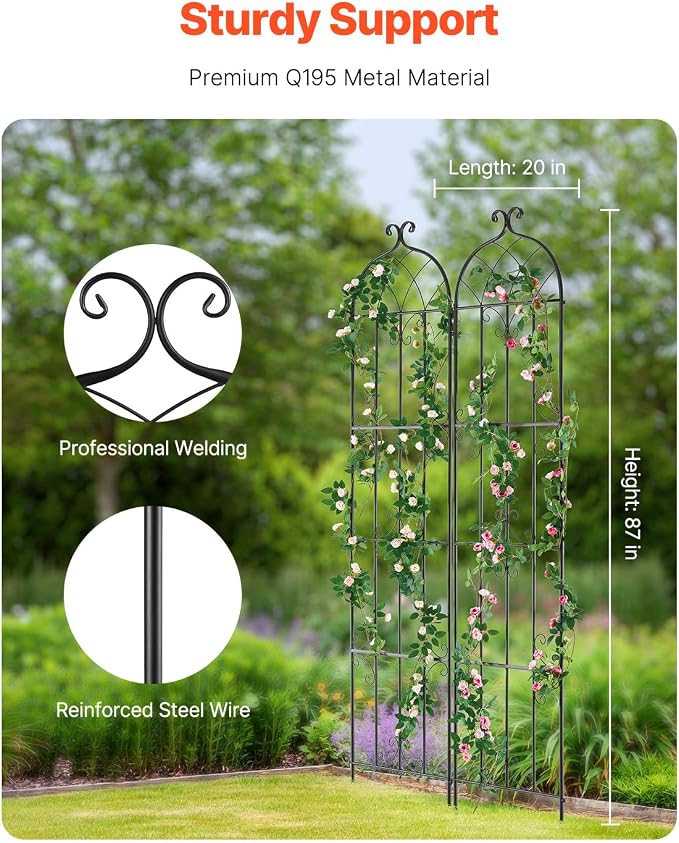 VEVOR Garden Trellis for Climbing Plants, 87 x 20 in, 2 Packs Rustproof Metal - Image 2