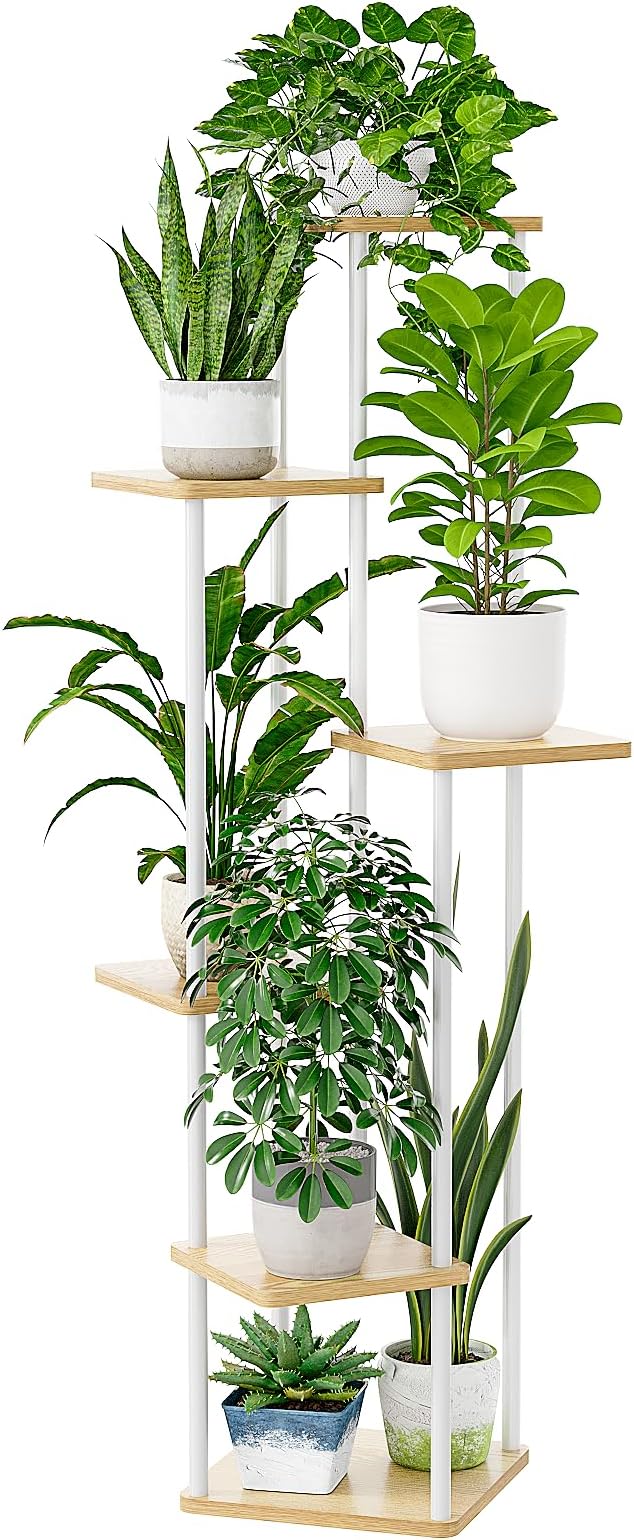 Bamworld White Plant Stand Indoor 6 Tier Metal Plant Shelf - Image 6