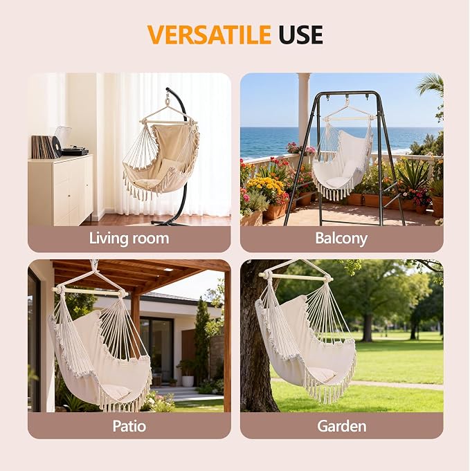 ONCLOUD Hammock Chair Hanging Rope Swing, Load Capacity Up to 550 LBS Macrame - Image 3