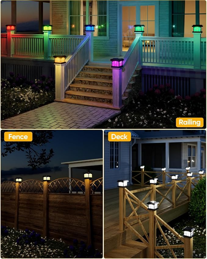 PARTPHONER RGBCW Solar Post Cap Lights 2-Pack, 9 Colors 3 Modes Fence Cap Lights - Image 9