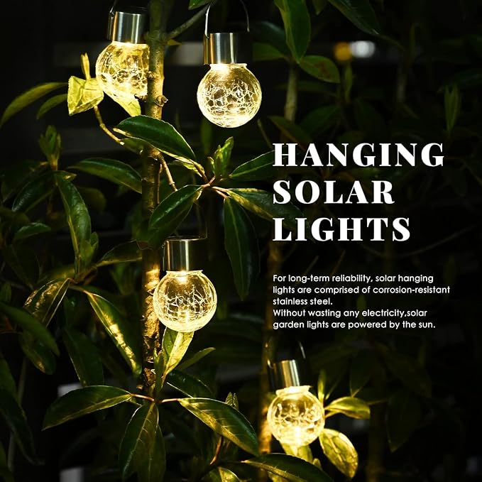 SOLPEX Hanging Solar Lights Outdoor, 8 Pack Decorative Cracked Glass Ball Light - Image 9