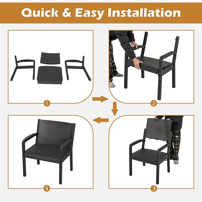 COSTWAY 3 Piece Patio Furniture Set, Outdoor PP Rattan Wicker Furniture Set - Image 7