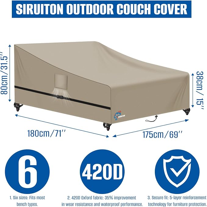 SIRUITON Garden Patio Rattan Daybed Cover Patio Bed Cover 69" W x 71" D x 31.5" - Image 2
