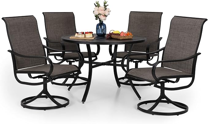 PHI VILLA Patio Dining Set 5 Piece, 4 Breathable Textilene Swivel Patio Chairs by PHIVILLAThepioneerofcomfortablehouseholdsupplies