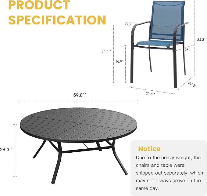 VICLLAX Patio Table and Chair Set of 10, All Weather Metal Round Outdoor Dining - Image 7