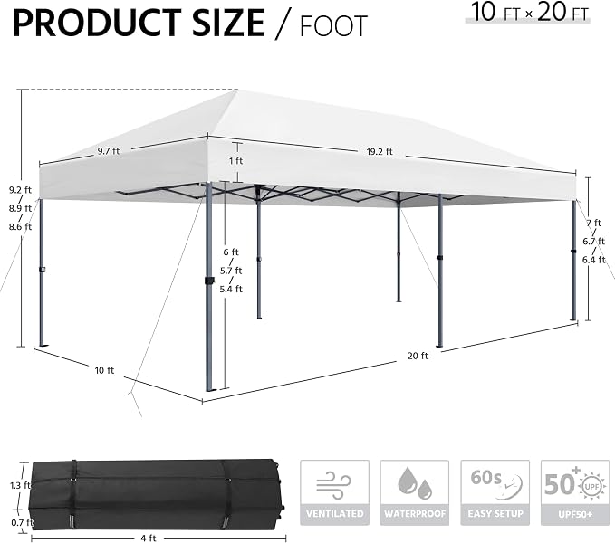 Yaheetech 10×20 Pop Up Canopy Easy Set-up Tent, Portable Outdoor Canopy Instant - Image 3