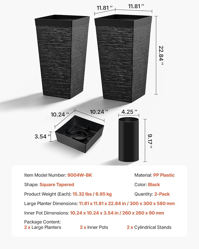 VEVOR Set of 2 Tall Planters for Outdoor Plants 23 inch, Modern Planters for - Image 7