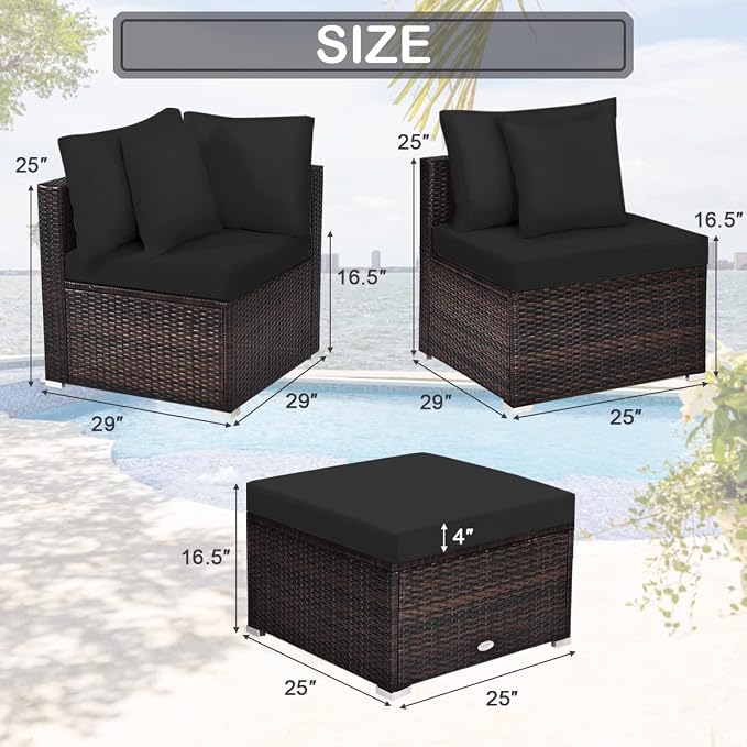 Tangkula 4 PCS Patio Rattan Sofa Set, Outdoor Wicker Sectional Furniture Set - Image 5