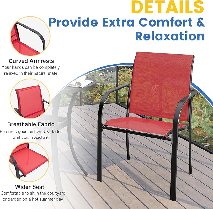VICLLAX Patio Table and Chair Set of 6, All Weather Metal Round Outdoor Dining - Image 3