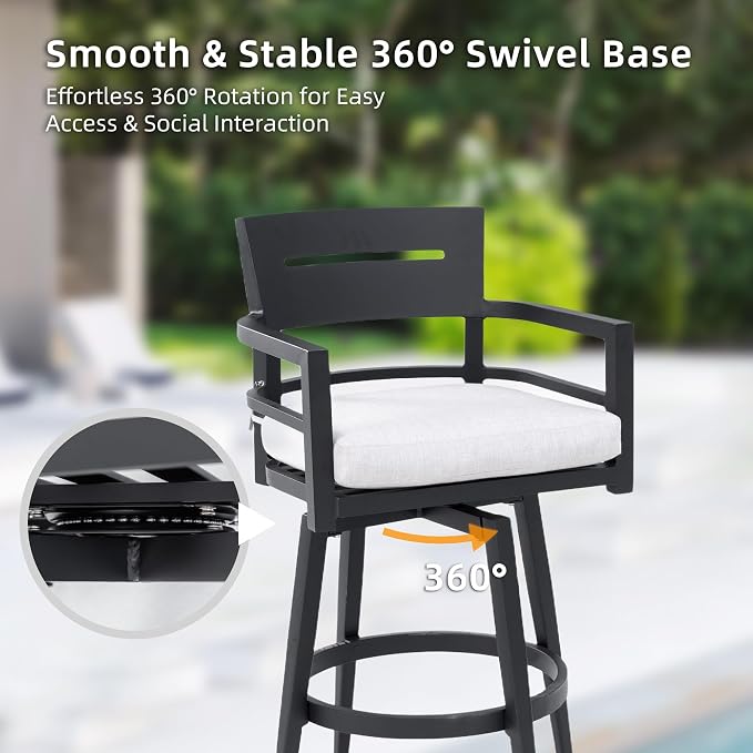 Modern 5PCS Outdoor Patio Bar Set, Rounded Square Sintered Stone Table & 4 - Image 5